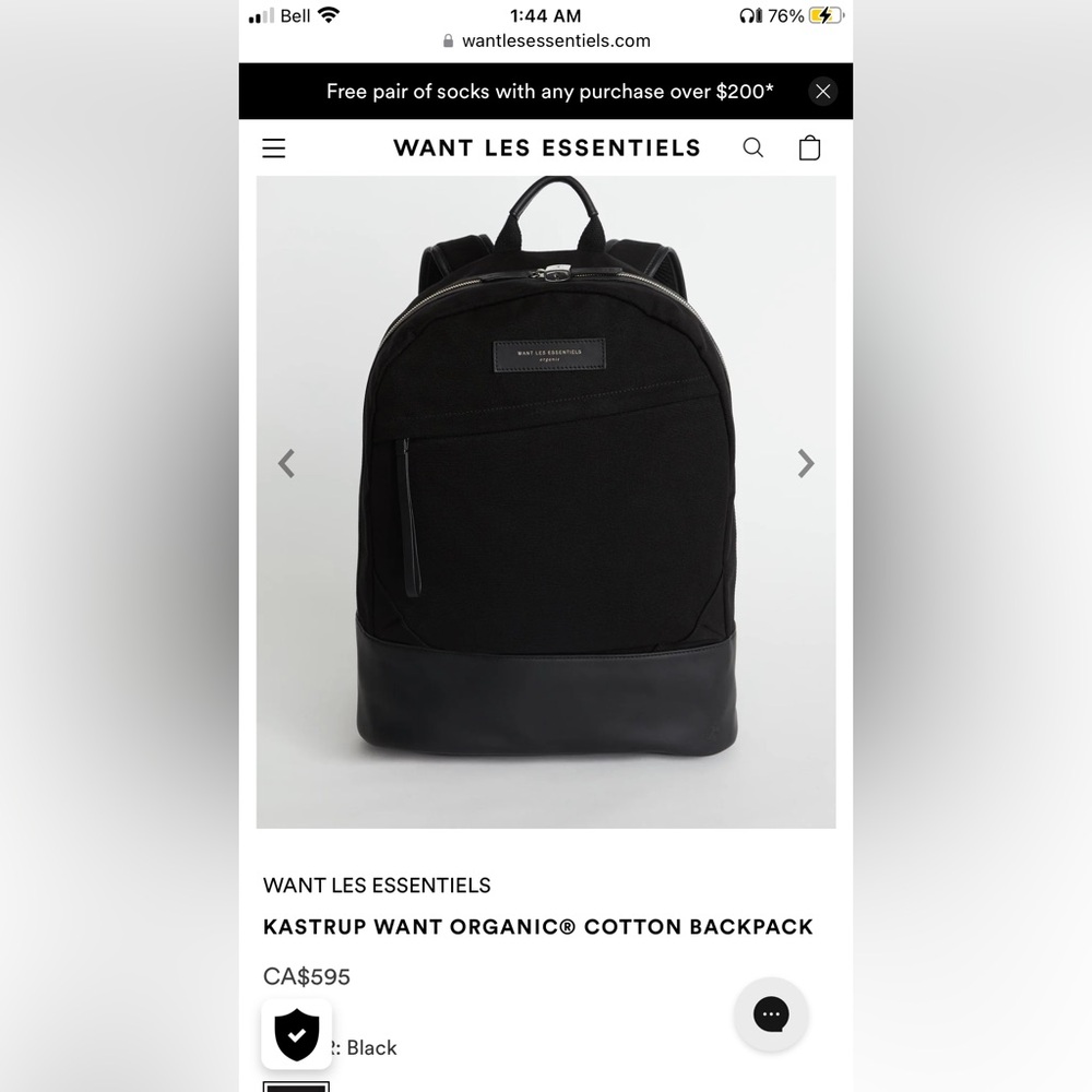 Want Les Essentiels Kastrup Organic Cotton Backpack in Black *NEW WITH TAGS*